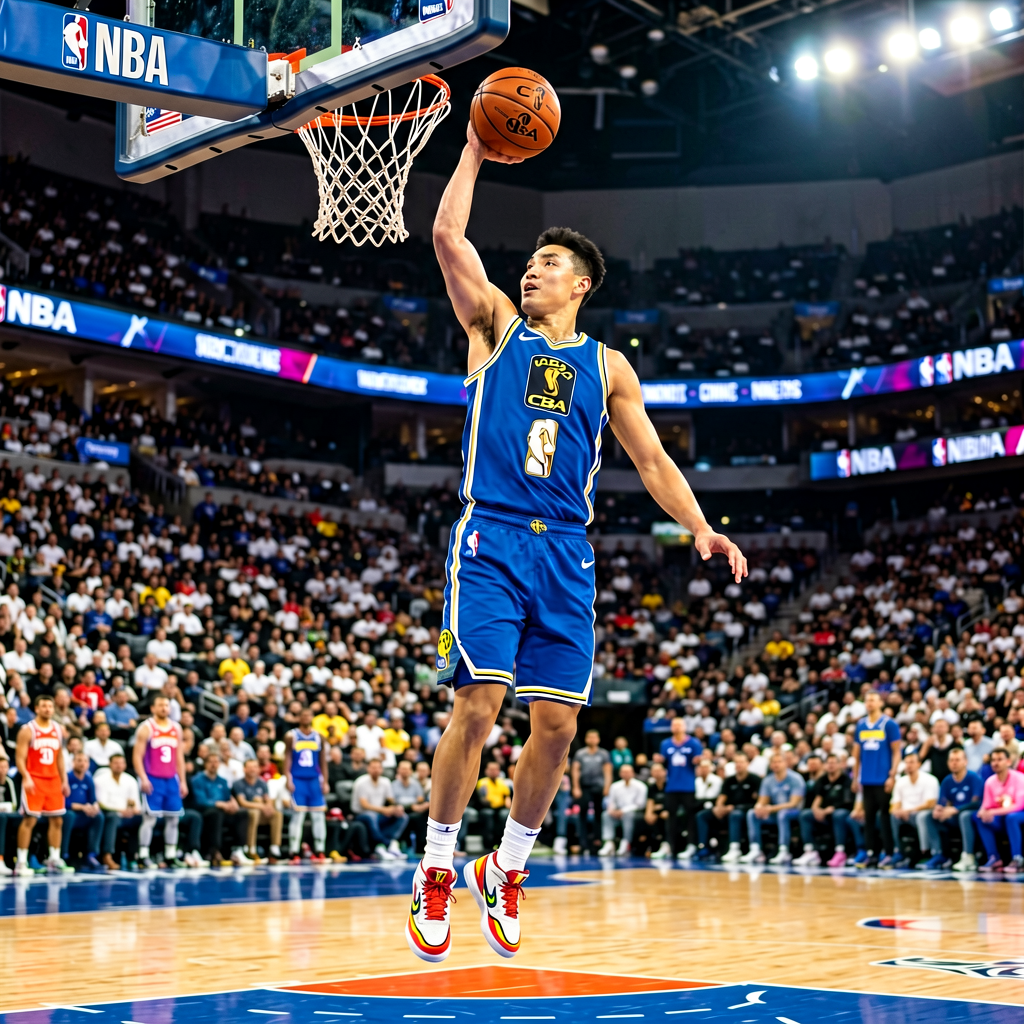 篮球赛事板块，展示NBA比赛中球员扣篮的精彩瞬间